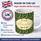 Personalized Custom Name Decorative Lemon and Citrus Slice Deep Green Background Design 11oz Ceramic Coffee Tea Mug White Large Handle