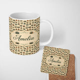 Personalized Custom Name Minimal Retro Camera Seamless Pattern on Beige Background Lovely 11oz Ceramic Coffee Tea Mug White Large Handle