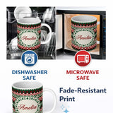 Personalized Custom Name Festive Knitted Fair Isle Christmas Pattern Seamless Lovely 11oz Ceramic Coffee Tea Mug White Large Handle