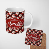 Personalized Custom Name Dramatic Santa Portrait Red Splatter Background Christmas Design 11oz Ceramic Coffee Tea Mug White Large Handle