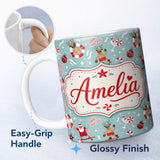 Personalized Custom Name Cool Santa Reindeer Summer Holiday Seamless Pattern Fun Christmas 11oz Ceramic Coffee Tea Mug White Large Handle