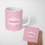 Personalized Custom Name Pink Abstract Animal Print Seamless Pattern Soft Organic Shape 11oz Ceramic Coffee Tea Mug White Large Handle