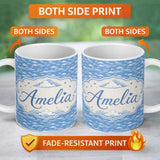 Personalized Custom Name Light Blue Sky Cloud Pattern Soft Gradient Seamless Design Lovely 11oz Ceramic Coffee Tea Mug White Large Handle