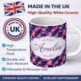 Personalized Custom Name Watercolor Nebula Galaxy Pink Purple Space Seamless Pattern Artistic 11oz Ceramic Coffee Tea Mug White Large Handle
