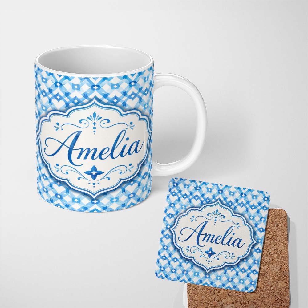 Personalized Custom Name Abstract Red Green Watercolour Blocks Seamless Pattern Lovely 11oz Ceramic Coffee Tea Mug White Large Handle