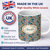 Personalized Custom Name Colorful Painted Butterflies Abstract Artistic Seamless Pattern 11oz Ceramic Coffee Tea Mug White Large Handle