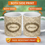 Personalized Custom Name Neutral Spider Web Halloween Seamless Pattern Cute Unique Gift 11oz Ceramic Coffee Tea Mug White Large Handle