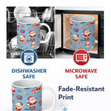 Personalized Custom Name Cute Santa Claus Mrs Claus Snowman Christmas Gift Pattern Blue 11oz Ceramic Coffee Tea Mug White Large Handle