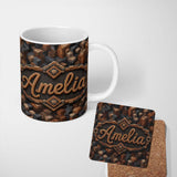 Personalized Custom Name Brown Grey 3D Block Terrain Abstract Seamless Pattern Lovely 11oz Ceramic Coffee Tea Mug White Large Handle