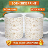 Personalized Custom Name Elegant Cream Floral Botanical Seamless Pattern Beautiful Coffee Cup 11oz Ceramic Coffee Tea Mug White Large Handle