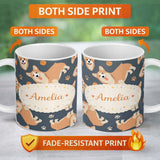 Personalized Custom Name Playful Corgi Dogs Basketball Seamless Pattern Stylish Everyday Mug 11oz Ceramic Coffee Tea Mug White Large Handle
