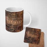 Personalized Custom Name Urban Grunge Rust Texture Seamless Pattern Distressed Industrial 11oz Ceramic Coffee Tea Mug White Large Handle