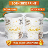 Personalized Custom Name Cute Baby Koala Bears with Yellow Stars on Light Grey Background 11oz Ceramic Coffee Tea Mug White Large Handle