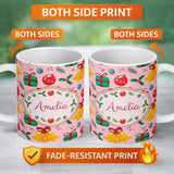 Personalized Custom Name Cute Christmas Bells Gift Box Holly Berry Seamless Pattern Lovely 11oz Ceramic Coffee Tea Mug White Large Handle