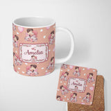 Personalized Custom Name Romantic Couple Kissing Floral Bouquet Hearts Seamless Pattern Peach 11oz Ceramic Coffee Tea Mug White Large Handle