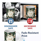 Personalized Custom Name Dark Vintage Christmas Village Houses Snowy Scene and Ornaments 11oz Ceramic Coffee Tea Mug White Large Handle