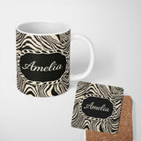 Personalized Custom Name Layered Contour Waves Black Cream Topographic Abstract Pattern 11oz Ceramic Coffee Tea Mug White Large Handle