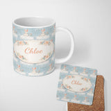 Personalized Custom Name Minimal Bunny Snow Field Seamless Pattern Cute Unique Gift Lovely 11oz Ceramic Coffee Tea Mug White Large Handle