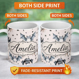 Personalized Custom Name Cute Watercolor Bats and Stars Seamless Pattern Warm Cream Lovely 11oz Ceramic Coffee Tea Mug White Large Handle