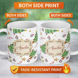Personalized Custom Name Watercolor Christmas Tree Candy Cane Stars Cute Seamless Pattern 11oz Ceramic Coffee Tea Mug White Large Handle