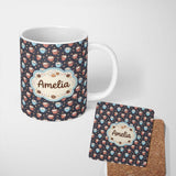 Personalized Custom Name Hot Chocolate Mugs with Marshmallows and Sprinkles Seamless Pattern 11oz Ceramic Coffee Tea Mug White Large Handle