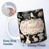 Personalized Custom Name Cute Woodland Animals Koala Kangaroo Bear Floral Pattern Black 11oz Ceramic Coffee Tea Mug White Large Handle