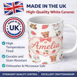 Personalized Custom Name Cute Cute Animals Bear Sloth Sheep Strawberry Pattern Soft Grey 11oz Ceramic Coffee Tea Mug White Large Handle