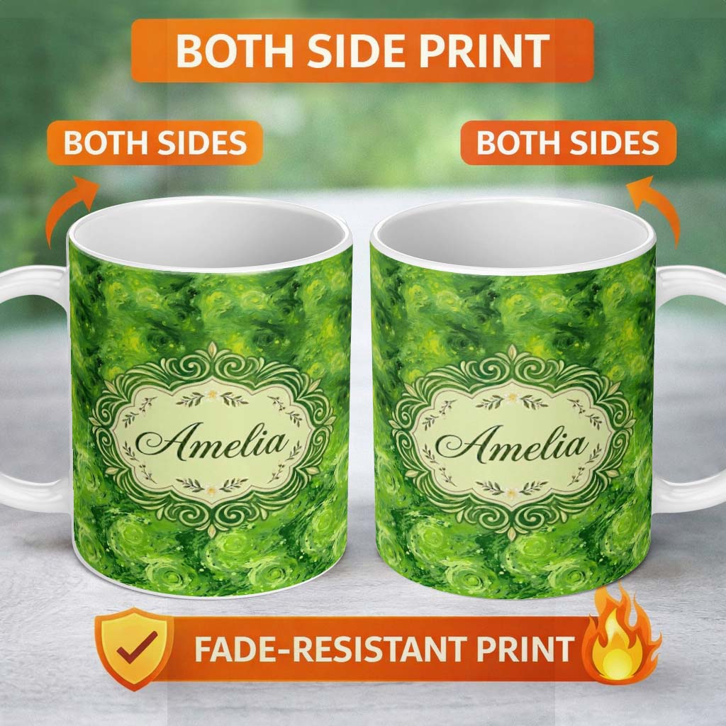 Personalized Custom Name Watercolor Lime Citrus Slice Fresh Seamless Pattern Cute Unique Gift 11oz Ceramic Coffee Tea Mug White Large Handle