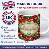 Personalized Custom Name Luxury Christmas Trees with Gold Stars Gifts and Ornaments on Red 11oz Ceramic Coffee Tea Mug White Large Handle
