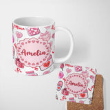 Personalized Custom Name Cute Kawaii Valentine Love Hearts Syringe Gift Calendar White Lovely 11oz Ceramic Coffee Tea Mug White Large Handle