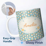 Personalized Custom Name Cute Hamster Cartoon Blue Heart Pattern Seamless Cute Unique Gift 11oz Ceramic Coffee Tea Mug White Large Handle