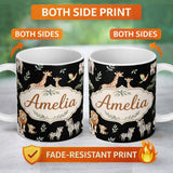 Personalized Custom Name Watercolor Safari Jungle Animals Giraffe Lion Zebra Seamless Pattern 11oz Ceramic Coffee Tea Mug White Large Handle