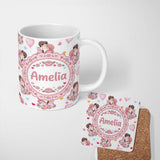 Personalized Custom Name Romantic Couple Kissing Floral Bouquet Hearts Seamless Pattern Grey 11oz Ceramic Coffee Tea Mug White Large Handle