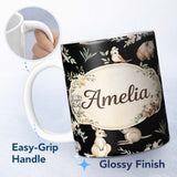 Personalized Custom Name Soft Watercolor Animals Botanical Pattern Charming Kitchen Decor 11oz Ceramic Coffee Tea Mug White Large Handle