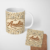 Personalized Custom Name Neutral Beige Retro Camera Collection Dense Seamless Pattern Lovely 11oz Ceramic Coffee Tea Mug White Large Handle