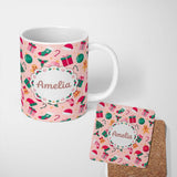 Personalized Custom Name Cute Gingerbread Candy Cane Baubles Christmas Seamless Pattern 11oz Ceramic Coffee Tea Mug White Large Handle