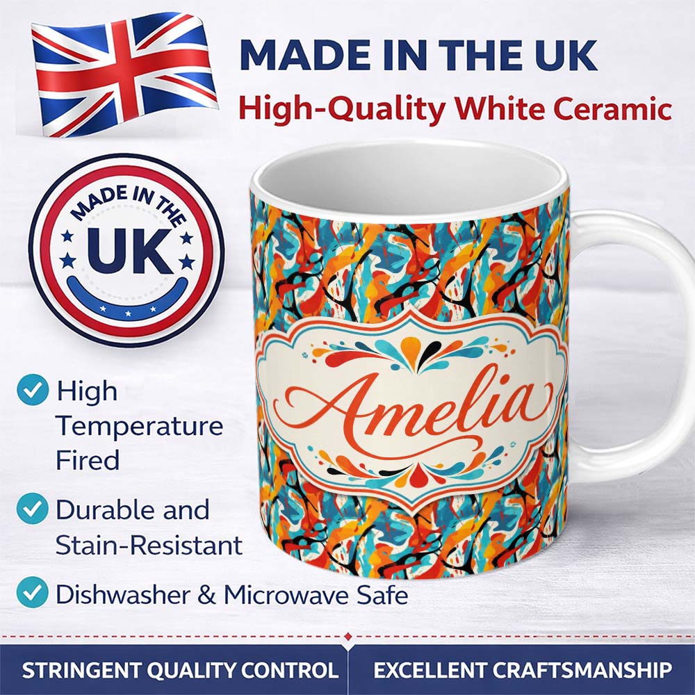 Personalized Custom Name Abstract Graffiti Brush Stroke Seamless Pattern Bold Urban Artistic 11oz Ceramic Coffee Tea Mug White Large Handle