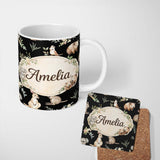 Personalized Custom Name Soft Watercolor Animals Botanical Pattern Charming Kitchen Decor 11oz Ceramic Coffee Tea Mug White Large Handle