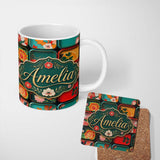 Personalized Custom Name Japanese Floral Bento Box Lid Patterns Pattern Vibrant Decorative 11oz Ceramic Coffee Tea Mug White Large Handle