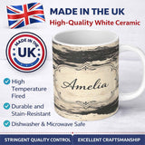Personalized Custom Name Layered Stone Strata Black Cream Abstract Texture Pattern Lovely 11oz Ceramic Coffee Tea Mug White Large Handle
