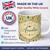 Personalized Custom Name Hanging Ornaments Mid Century Seamless Pattern Cute Unique Gift 11oz Ceramic Coffee Tea Mug White Large Handle