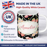 Personalized Custom Name Strawberry Cherry Daisy White Pastel Outline Cute Coquette Floral 11oz Ceramic Coffee Tea Mug White Large Handle