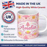 Personalized Custom Name Cute Pink Christmas Tree Gift Heart Seamless Pattern Lovely 11oz Ceramic Coffee Tea Mug White Large Handle