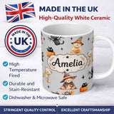 Personalized Custom Name Cute Halloween Teddy Bears Mummy Witch Cat Pumpkin Stars Grey 11oz Ceramic Coffee Tea Mug White Large Handle