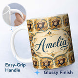 Personalized Custom Name Floral Vintage Monkey Portrait with Botanical Wreath Pattern in Soft 11oz Ceramic Coffee Tea Mug White Large Handle