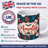 Personalized Custom Name Cute Gingerbread Santa Tree Candy Cane Seamless Pattern Christmas 11oz Ceramic Coffee Tea Mug White Large Handle