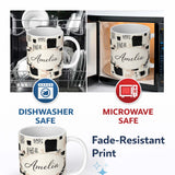 Personalized Custom Name Textured Brush Blocks Black Beige Artistic Abstract Pattern Lovely 11oz Ceramic Coffee Tea Mug White Large Handle