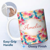 Personalized Custom Name Watercolour Blend Abstract Flow Soft Pink Yellow Blue Pattern Lovely 11oz Ceramic Coffee Tea Mug White Large Handle