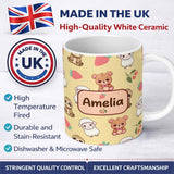 Personalized Custom Name Cute Cute Animals Bear Sloth Sheep Strawberry Pattern Warm Beige 11oz Ceramic Coffee Tea Mug White Large Handle