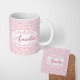 Personalized Custom Name Soft Pink Watercolor Leaf with Delicate Botanical Elements Design 11oz Ceramic Coffee Tea Mug White Large Handle